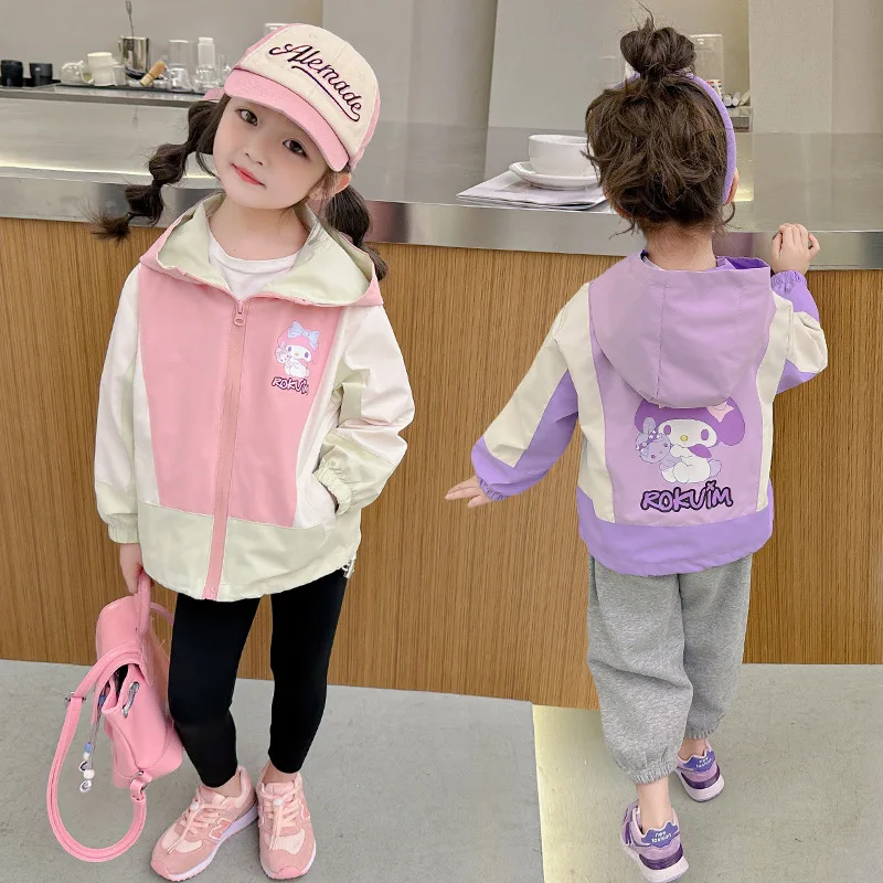 

2024 Girls Kuromi Color Coat Kawaii Sanrio Anime My Melody Autumn Clothes Cartoon Sweet Cute Children Jacket Tide Gift for Kids