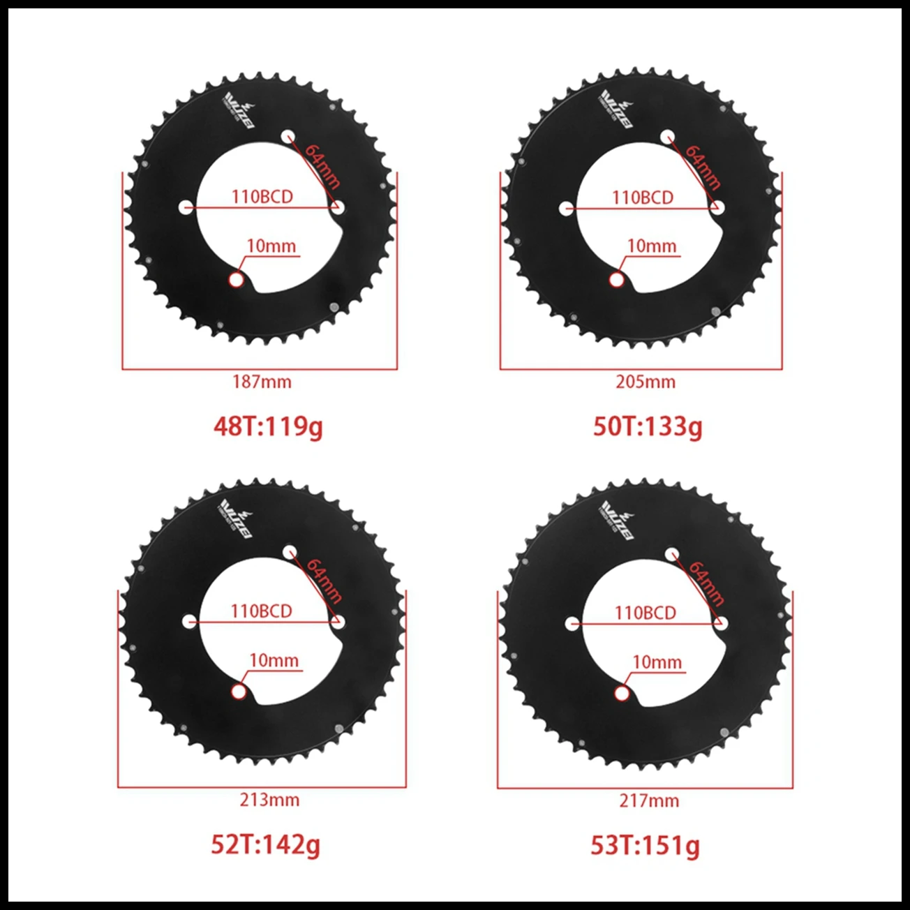 WUZEI 110BCD Rennrad Doppelkettenblatt 2x 10 11 12 Gang Fahrradkettenblatt für Shimano 105 5800 6800 DA9000 58/44T 56/42T – Detail 6