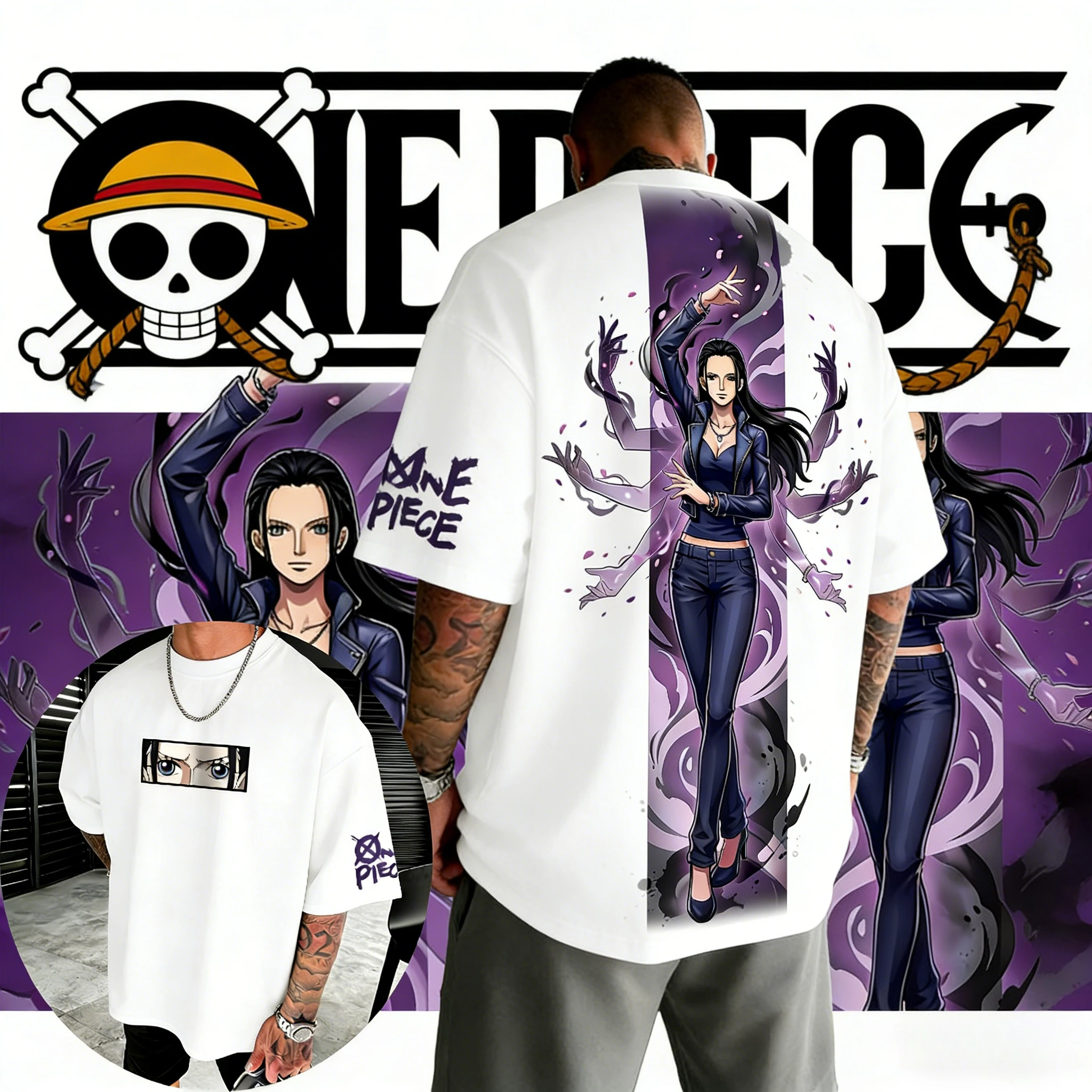 Image of 2026 Sommer One Piece Retro Baumwoll-Print T-Shirt Nico Robin Mehrfach-Arm-Design Anime Grafik-T-Shirt Sport-Top für Erwachsene Kinder Anime-Fans
