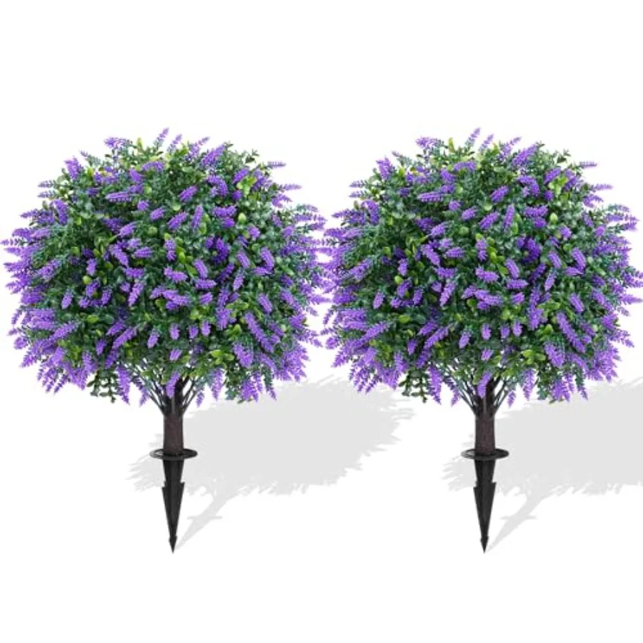 

Artificial Topiary Ball Trees with Ground Spike, Set of 2 UV Resistant Artificial Shrubs, Fake Evergreen Artificial Plant Bush
