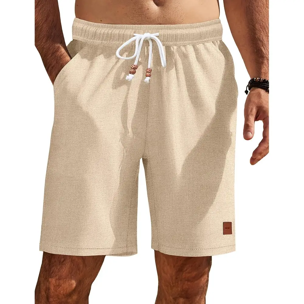 

Mens Summer Beach Shorts Casual Elastic Waist Drawstring Short Vacation Shorts with Pockets