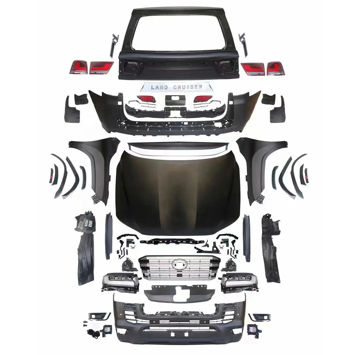 Auto body systems land cruiser 200 changed to LC300 body kits car bumpers hood fender led lamps rear lights rear door