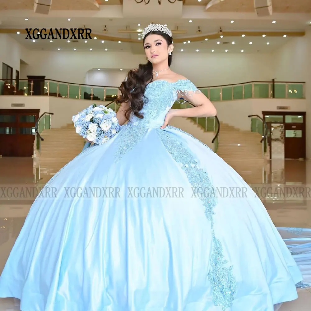 Robes de Quinceanera élégantes bleu Grils doux 15 16 robe de fête d'anniversaire 2025 épaules dénudées chérie dos nu dentelle Applique Miss