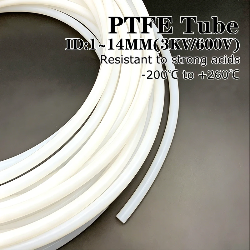 10M/5M/2M/1M Food grade white PTFE pipe ID 1mm~14mm, insulation stability and aging resistance