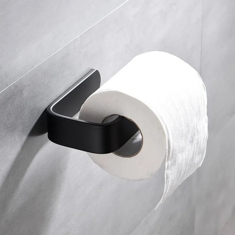 Bathroom Tissue Rack Non-drilled ABS Bathroom, Black Towel Rack, Self-adhesive Rag Bag Storage