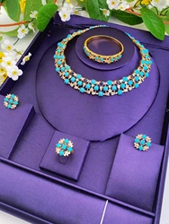 HY blue turquoise zircon set necklace earrings ring bracelet high-end customization suitable for Arab weddings and dance parties