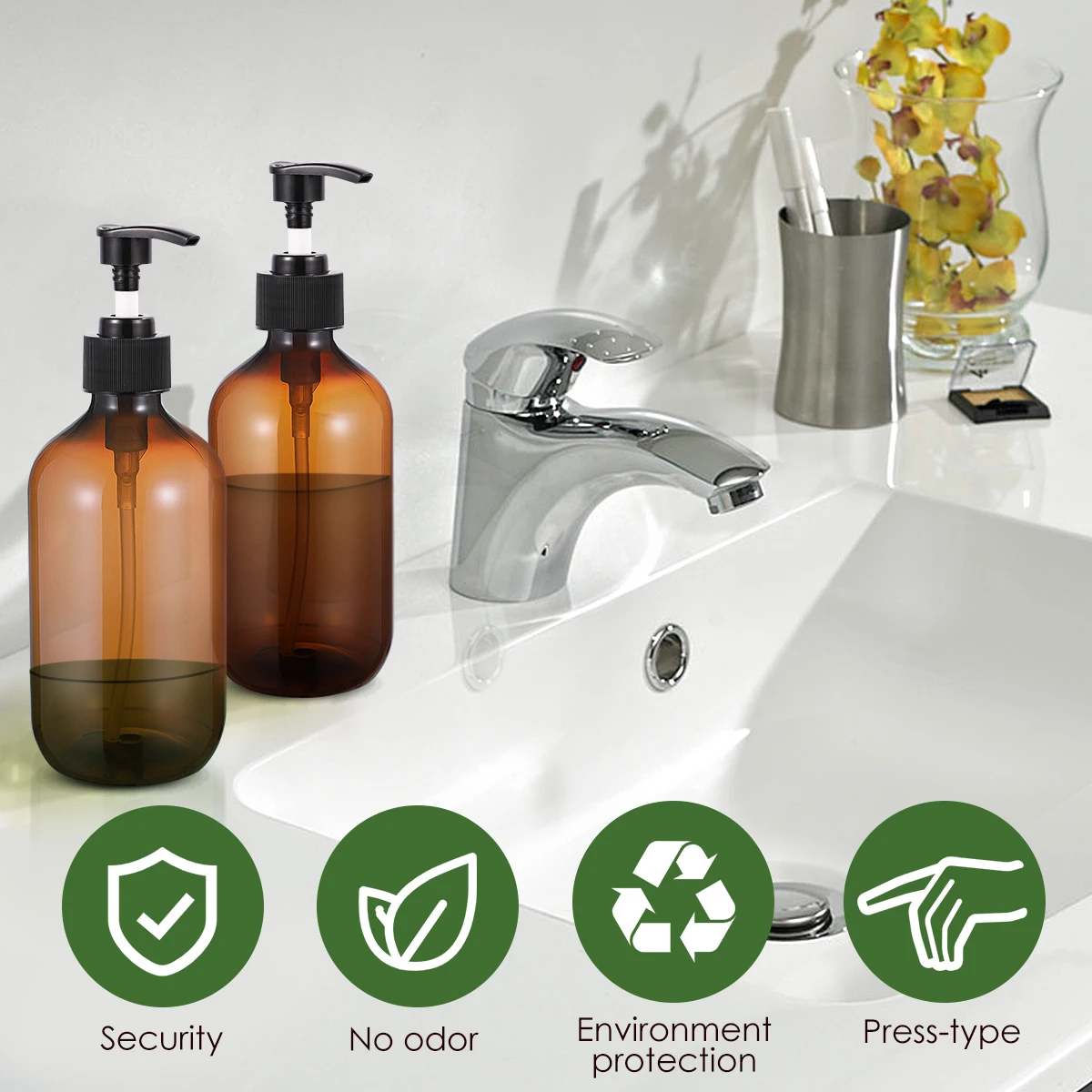 

2pcs 500Ml Empty Shampoo Bottles Opaque Pump Lotion Dispenser Drip-Free Refillable Container For Hand Soap Cream Liquid