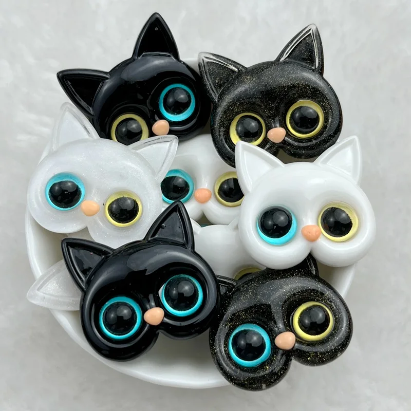 5Pcs New Cute Resin Cat Head Animal Series Flat Back Fit Phone Deco Parts Embellishments For Hair Bows Accessories