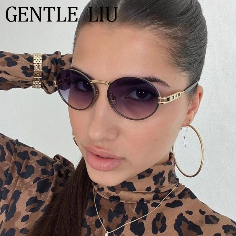

Y2K Punk Small Frame Oval Sunglasses Women 2025 Luxury Brand Vintage Trendy Metal Goggles Eyewear For Ladies Outdoor Sun Glasses