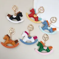 Cartoon Pony Keychain Pu Leather Horse Bag Charms With Keyring Fashion Backpack Handbag Decor Accessories For Women Girl Gifts