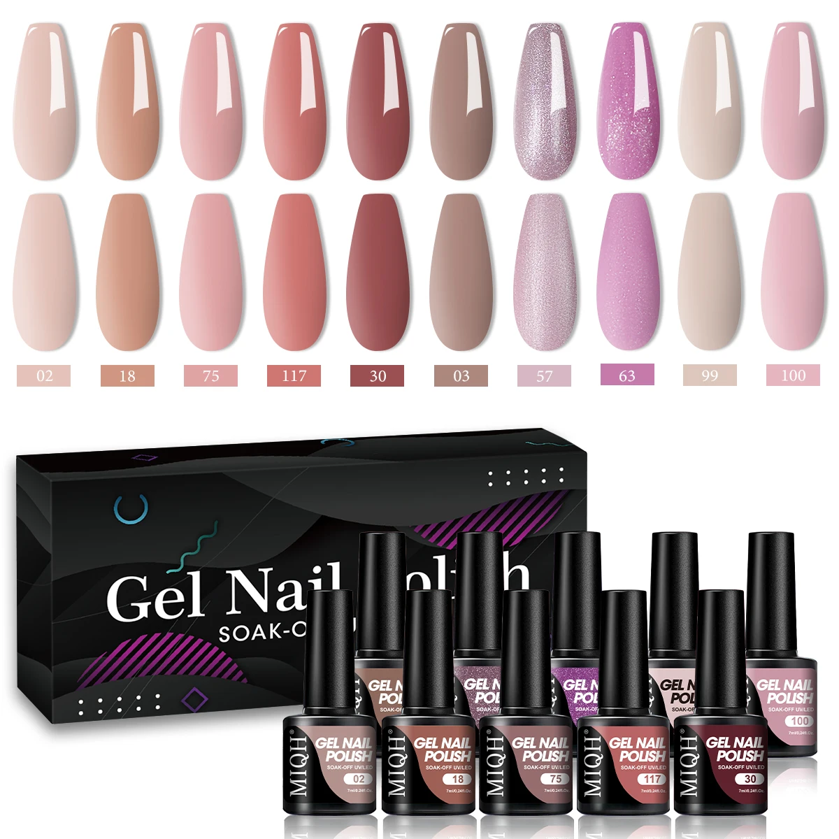 10-piece Halloween-themed gel nail polish set with UV lamp, 10-color gel nail polish base coat and top coat set for women's mani
