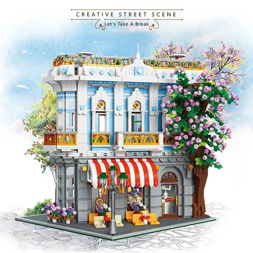 Décennie s de construction de restaurant Sakura pour enfants, ensemble de briques, modèle d'urgence, vue sur la rue, cadeau de Noël, en stock, 89109