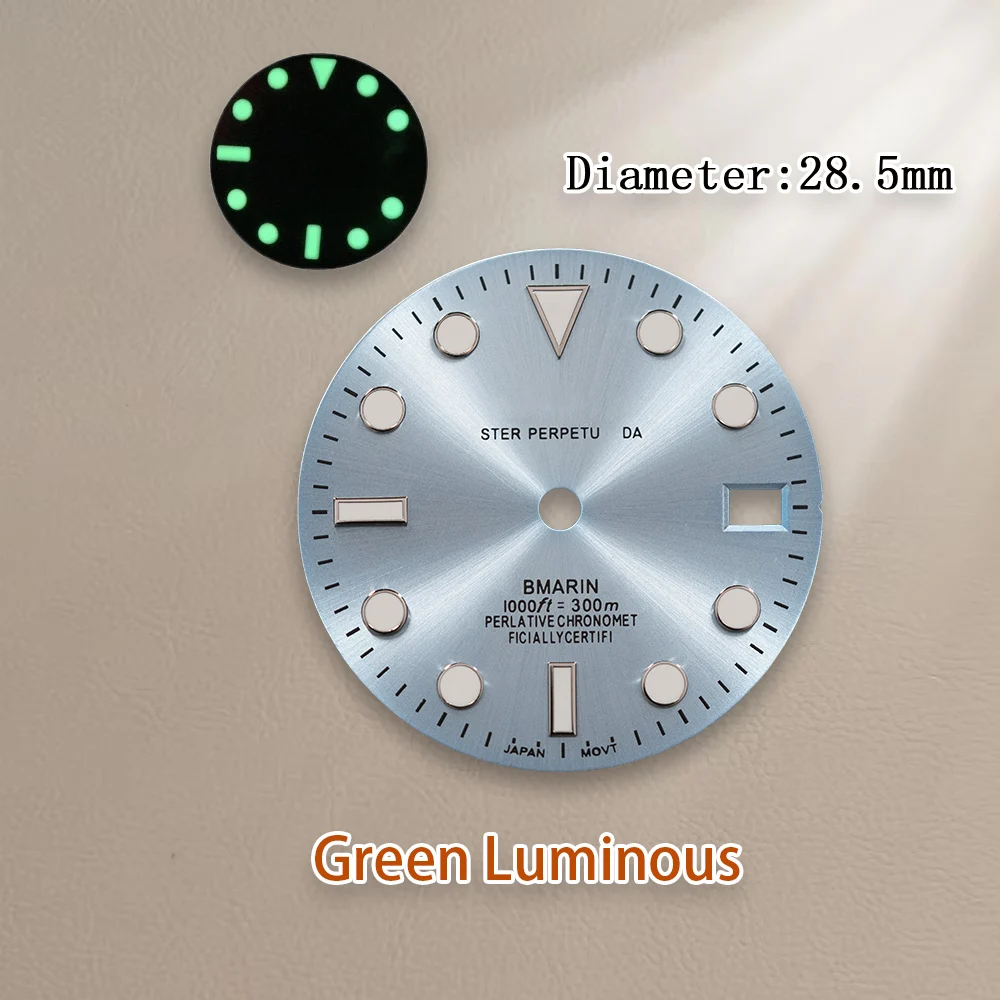 28.5mm S Dial SUB NH35 Dial sun Gradient Dial Green Or Ice Blue Luminous Fit NH36 Movement Watch Modification Accessories