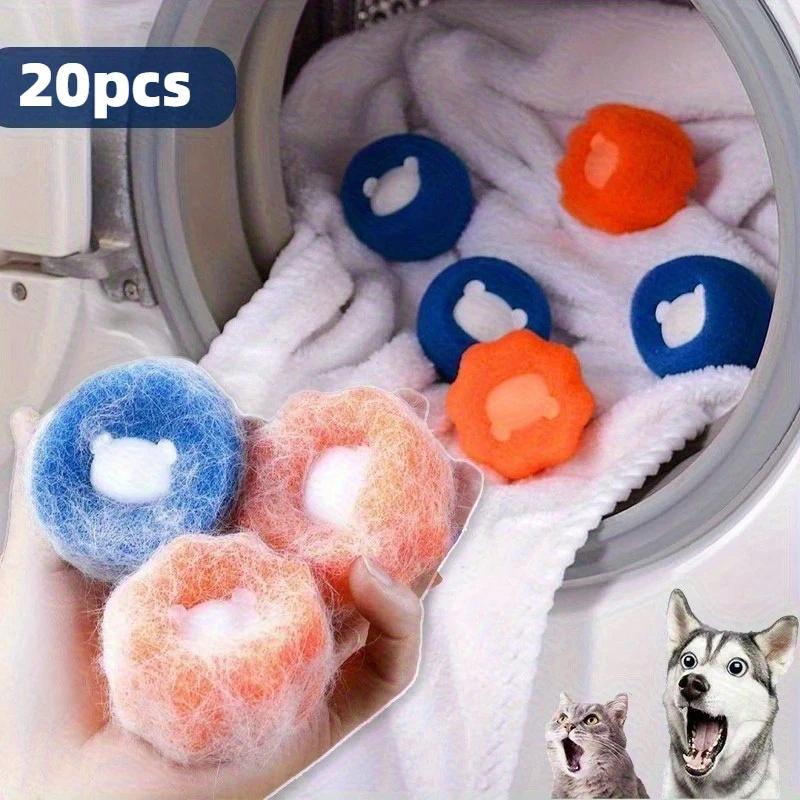 Image of 20PCS Wäsche Ball Pet Haarentferner Wiederverwendbare Bälle Wäsche Waschmaschine Filter Wolle Aufkleber Katze Haar Pet Pelz Lint Catcher