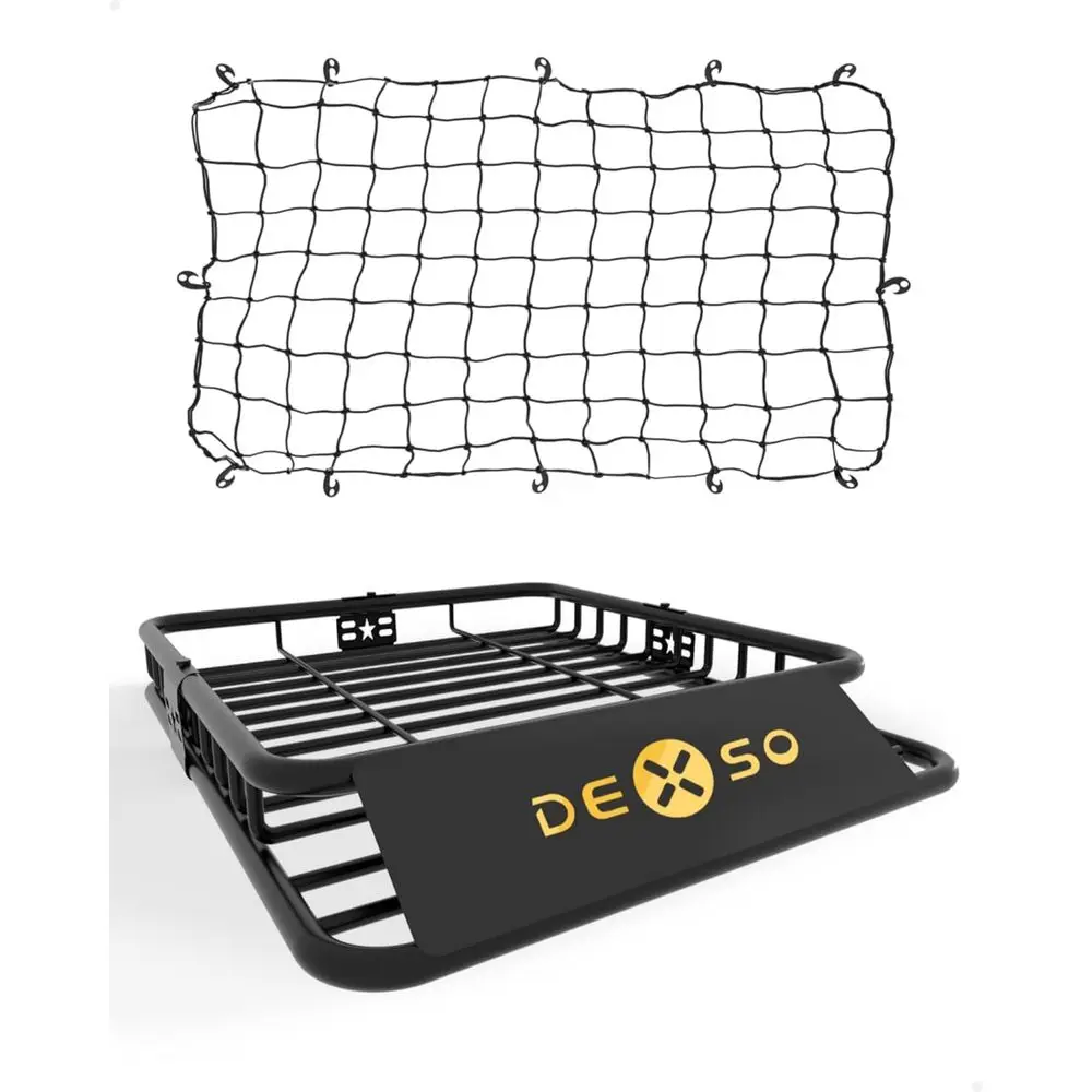

46" x 36" Universal Roof Rack Basket with Cargo Net, 200 Lbs Capacity Rooftop Cargo Carrier Basket, Heavy Duty Luggage Holder Ra
