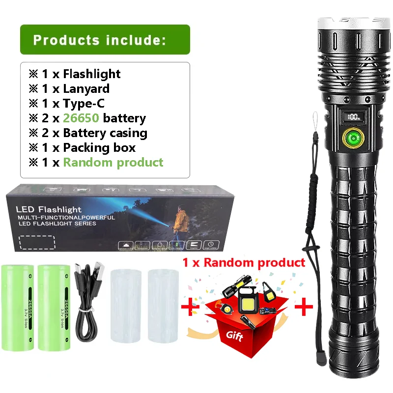 10000mAh High Power LED-zaklamp Lange afstand 5000M Oplaadbare tactische zaklamp Ultra krachtige buitenhandlamp Campinglantaarn