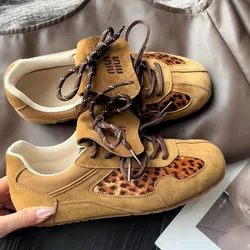 2024 new women's leopard print sneakers casual color matching lace-up sports running shoes daily versatile party women's shoes