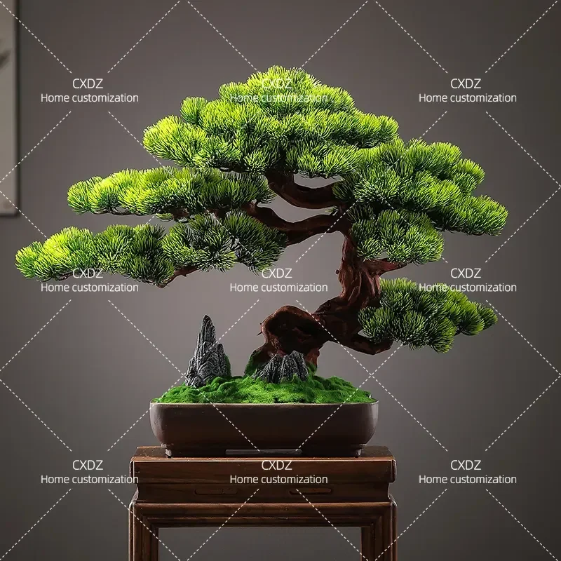 New Chinese Zen Welcome Pine Luo Hansong Simulation Bonsai Office Living Room Entrance False Tree Green Plant Decorative