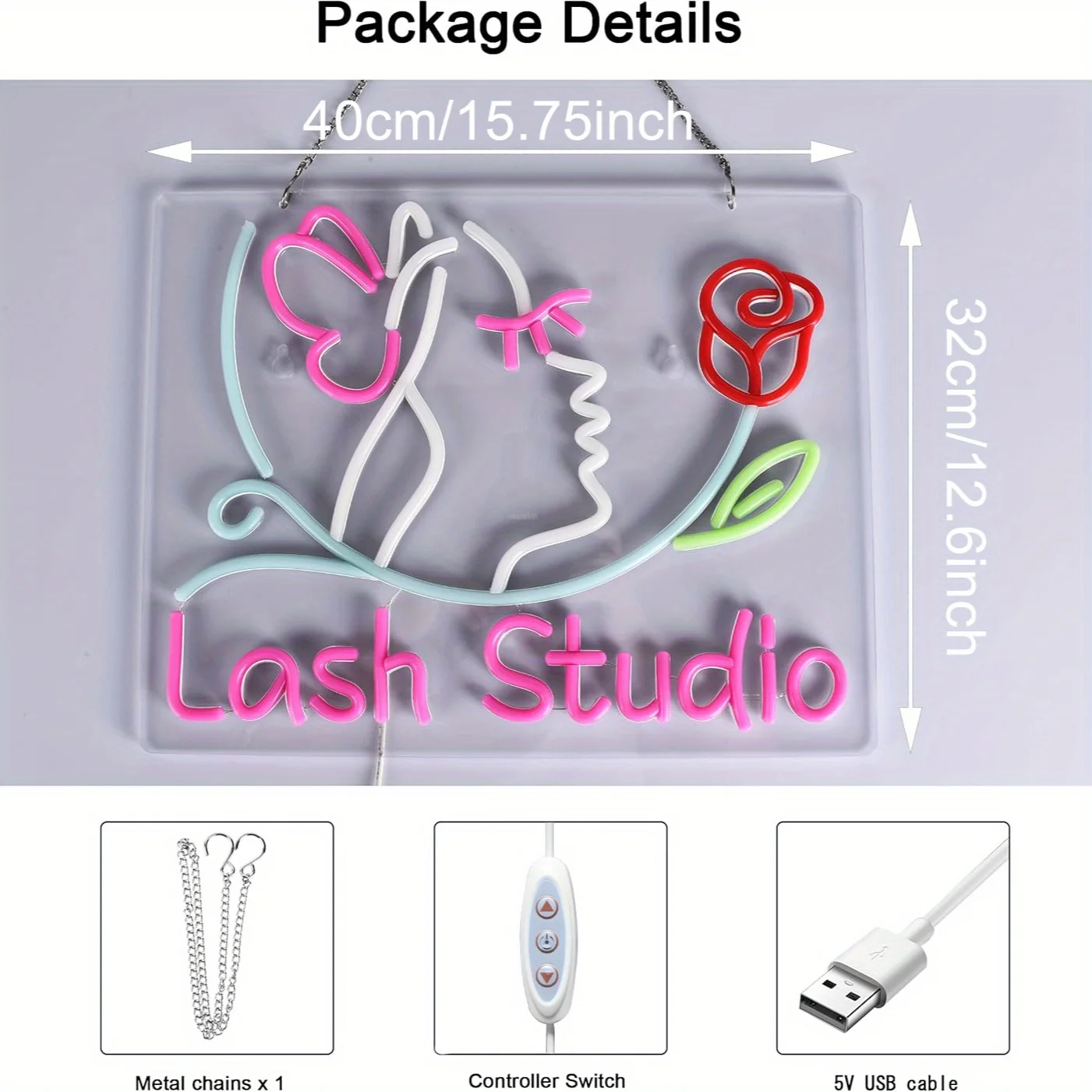 Lash Studio LED Neon Light USB Powered, With Dimmer, Adjustable Brightness, Perfect for Beauty Salons, Makeup Rooms, Salon Decor