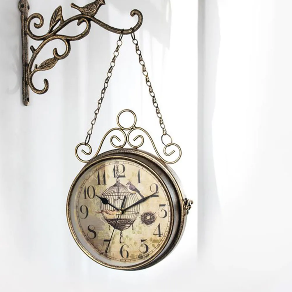 

Vintage Wall Clock Retro Double-Sided Hanging Decorative Iron Clock Unique Style for Home Bedroom Living Room Decor