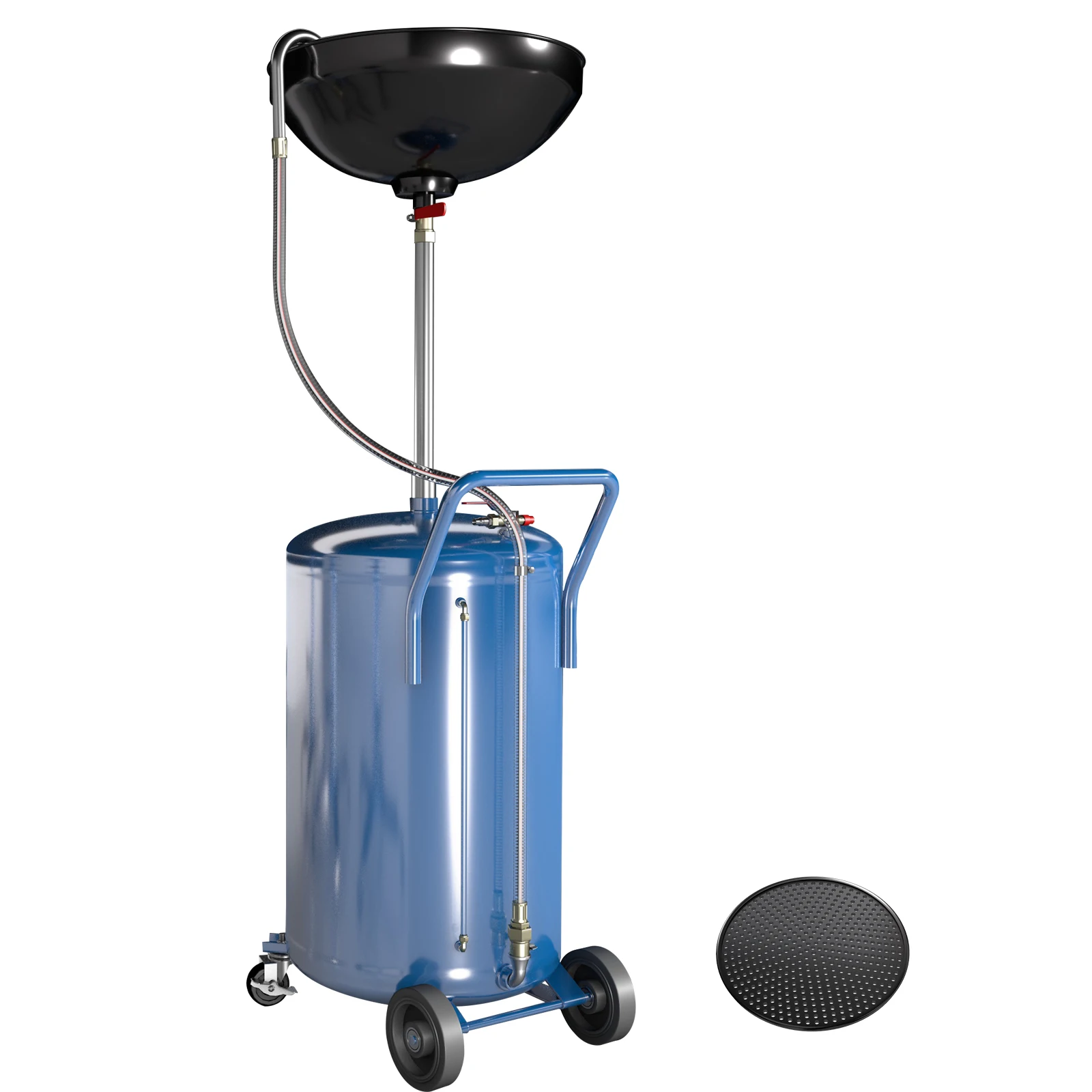 20 Gallon Waste Oil Drain Tank with Wheels,Oil Drain Container with Adjustable Funnel Height,for Easy Oil Removal,Blue