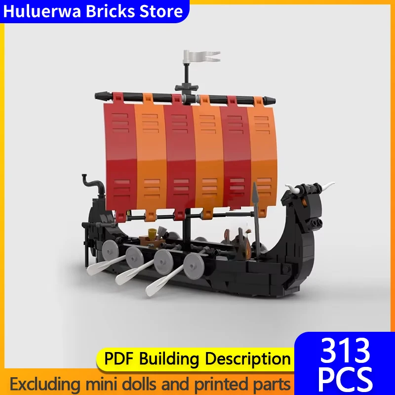 Street View Model MOC Building Bricks Viking Sailboat Cow Head Ship Modular Technology Gifts Holiday Assemble Children Toys Suit