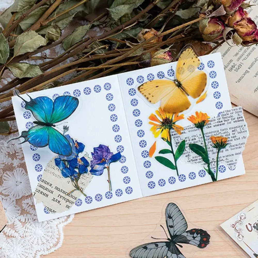 

40PCS DIY Colorful Butterfly Scrapbook Sticker Waterproof PVC Stationery Sticker Vintage INS Style Mobile Sticker Hand Account