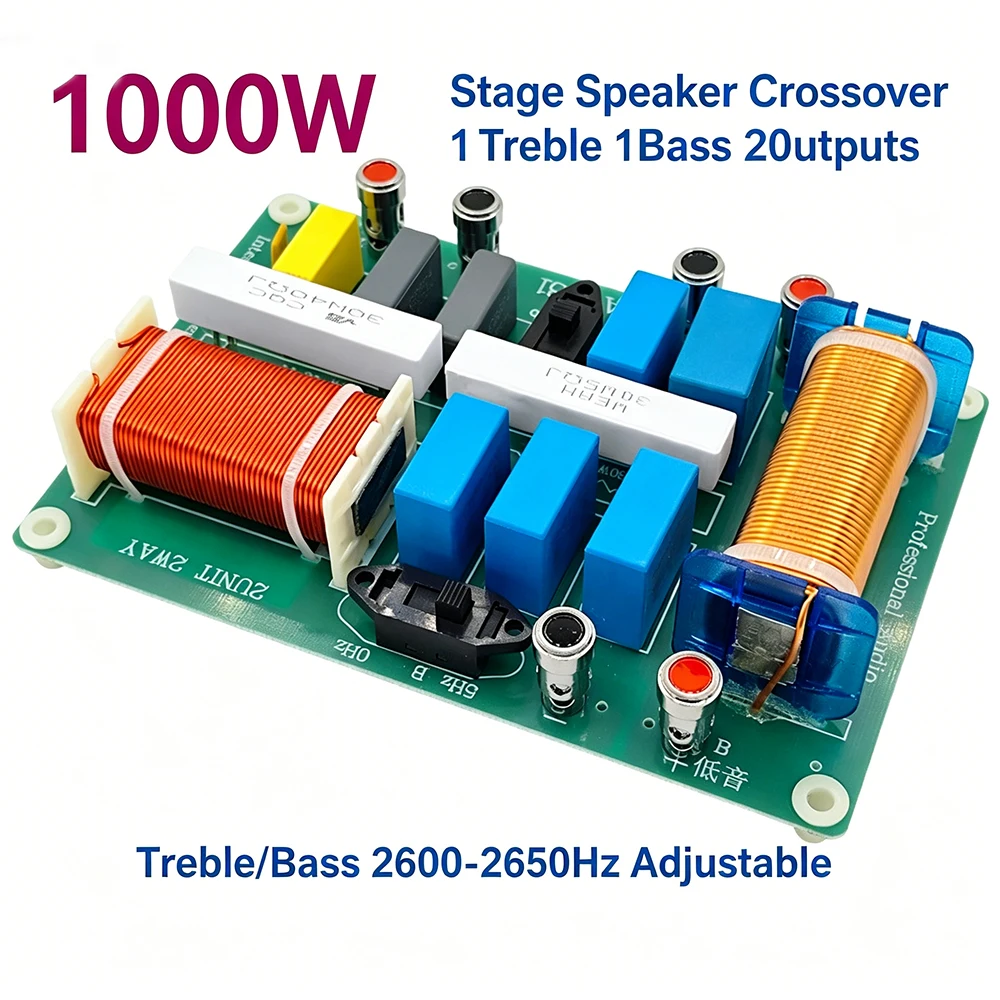 

Professional Stage Audio Speaker Crossover 1000W 2Ways Frequency 1xBass 1xTreble Divider 2600-2650Hz Adjustable High Power HIFI