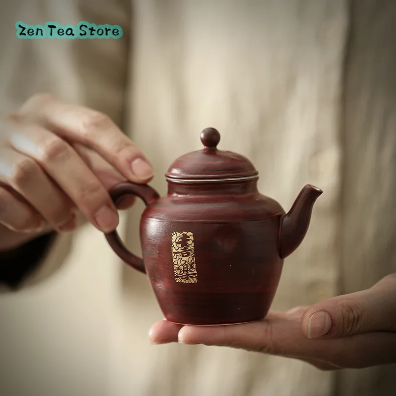 

Joy Hawthorn Red Ceramic Teapot Hand Pinch Pot Chinese Retro Handhandle Pot Single Teapot Solid Color Small Teapot