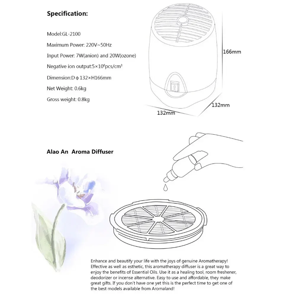 Purificateur d'air pour maison et bureau, avec filtre diffuseur d'arôme, générateur d'ozone et ioniseur éliminateur d'allergies aux odeurs, nettoyeur d'air
