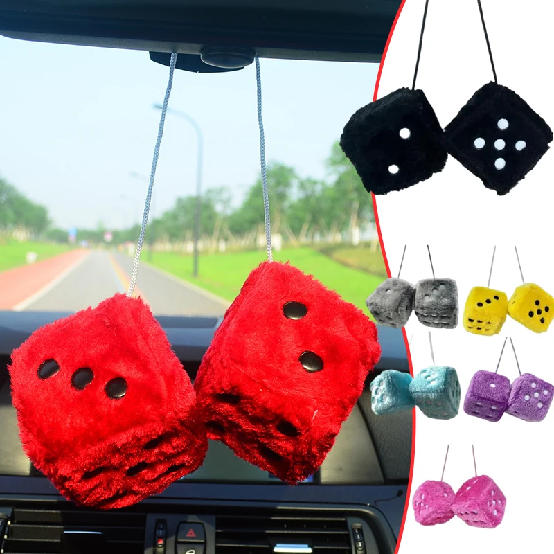 1 Pair of Fashionable Car Mirror Pendants Velvet Dice Creative Model Car Home Hanger Decoration Cube Car Styling Accessories