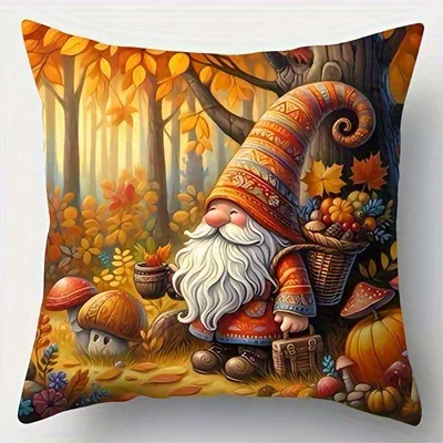 Home Decor Gnomes In Autumn Cozy And Whimsical Decor Pattern Cushion Cover Suitable For Sofa Bedroom Car Pillow Cover