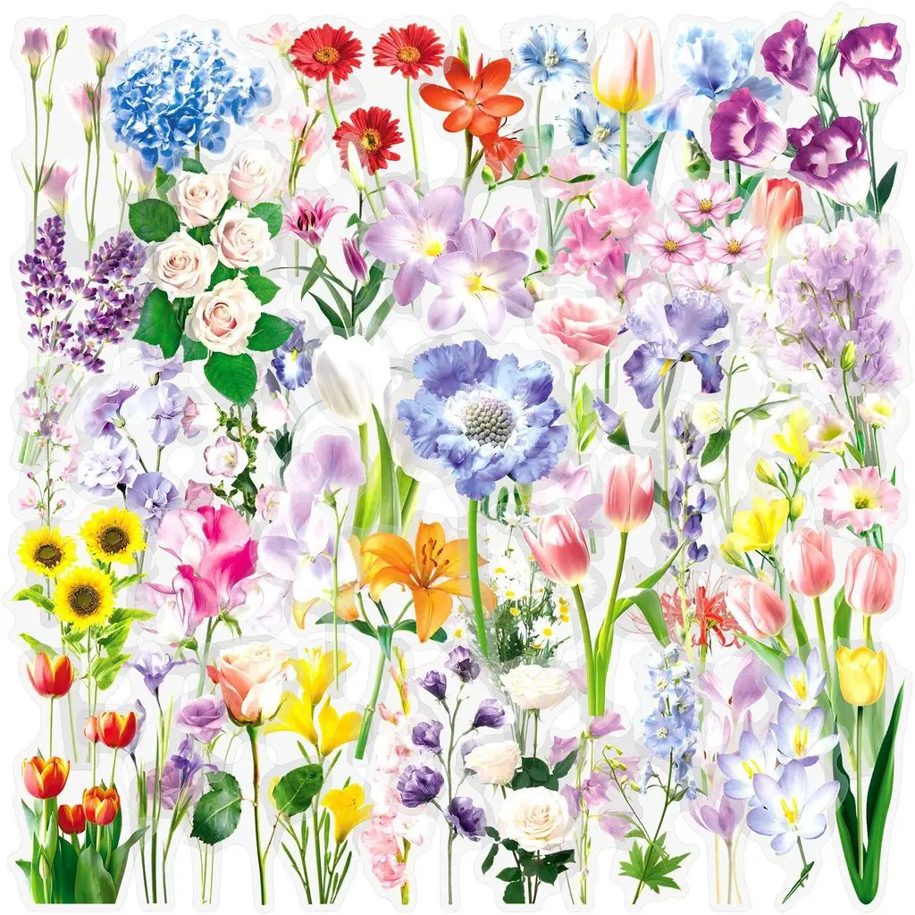 50 Stück Frische Frühlings-Blumen-Pflanzen Transparente Aufkleber für Wasserflaschen Schreibtisch Tagebuch Deko Giajar Sticker Store
