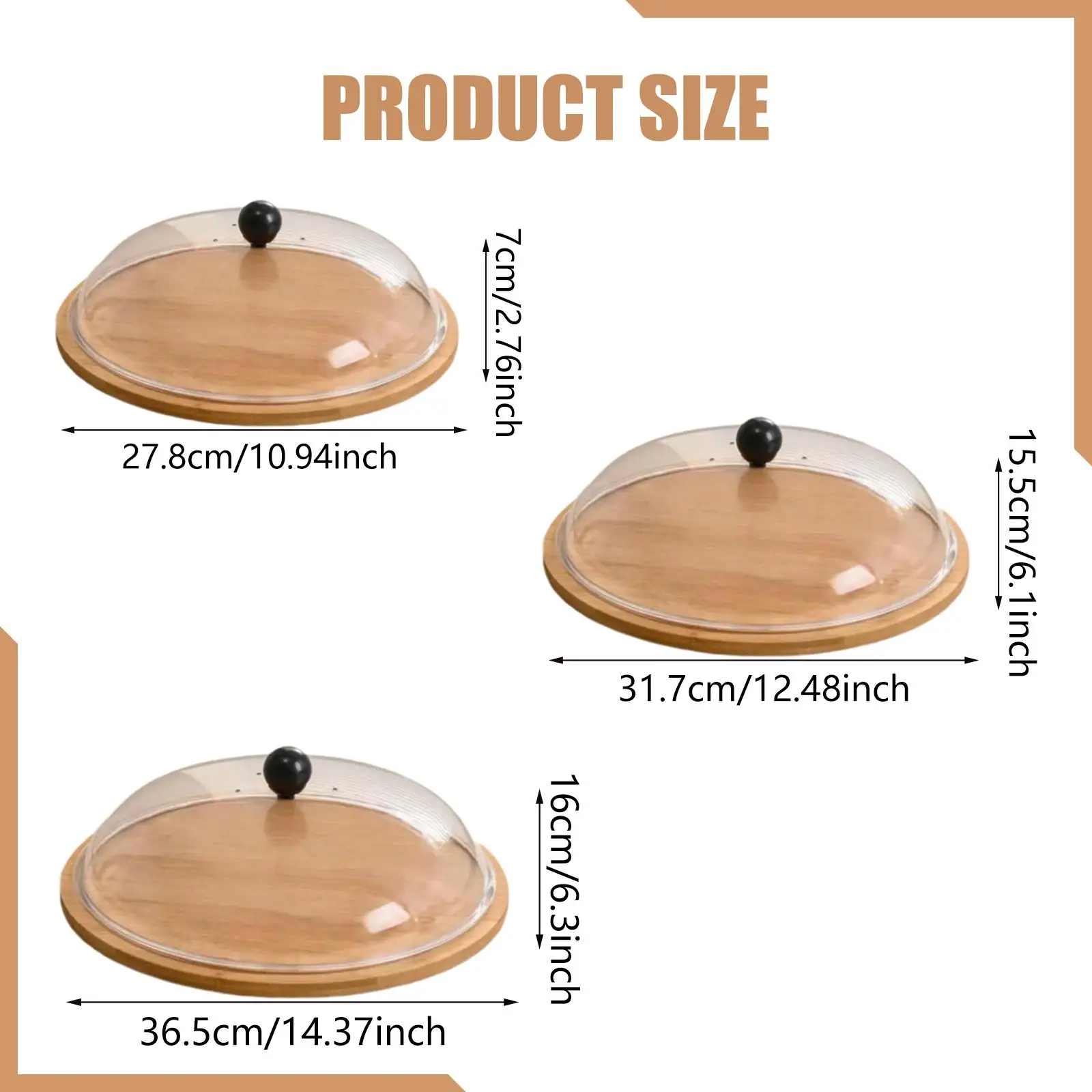 

Bamboo Round Cake Tray with Dome Dessert Display Plate Pie and Sweets Holder for Party Decor Events