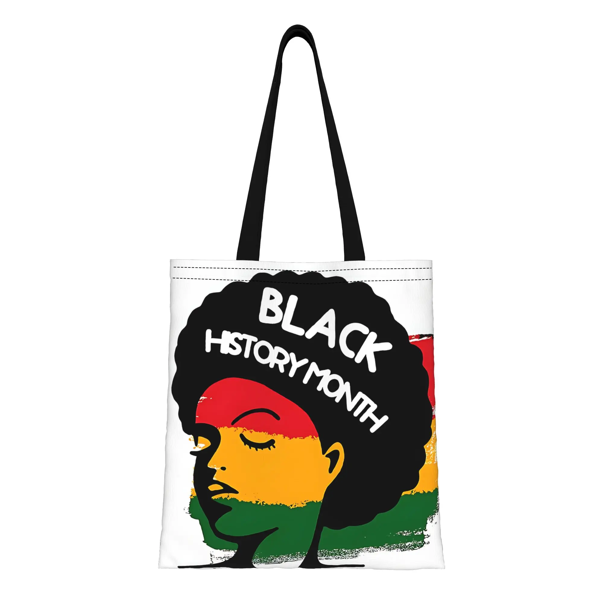 

1PC Large Capacity Honoring Past Inspiring Future Black History Mont Canvas Tote Bag Foldable Chic Pattern No Closed Design