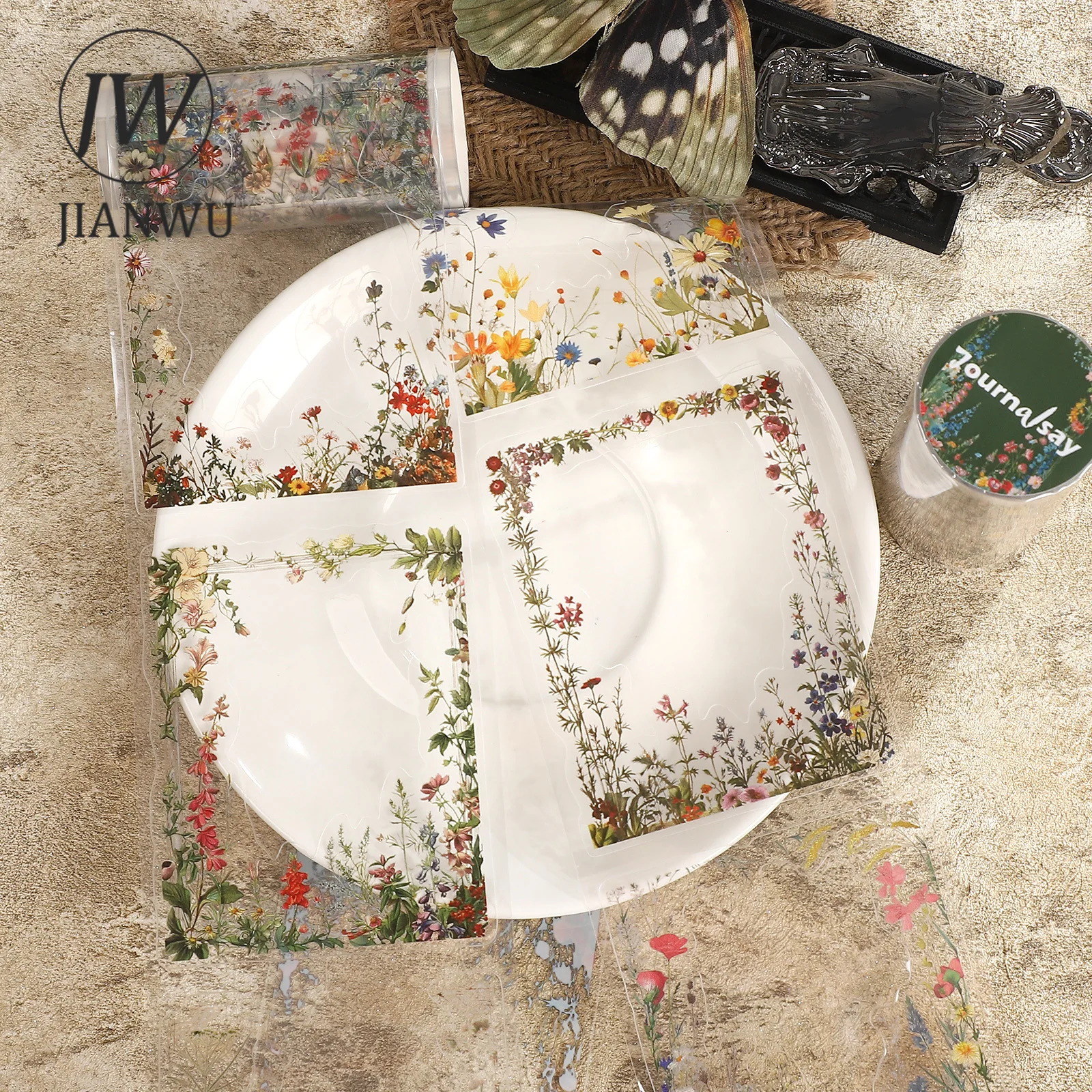 JIANWU 80mm*200cm Vintage plant flower border Landscape Material Collage Scrapbooking PET Tape Creative DIY Journal Stationery