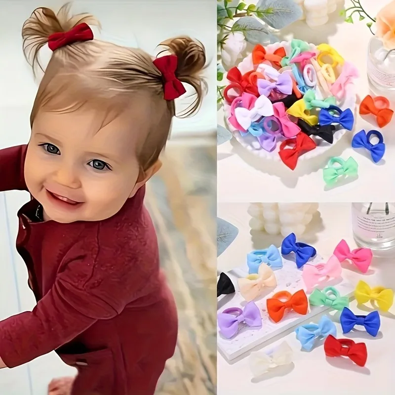 1 Baby Color Mixed Bow Headband Set Suitable All Seasons,mini Bow Design Cute Playful Material Soft Not Damaging Hair