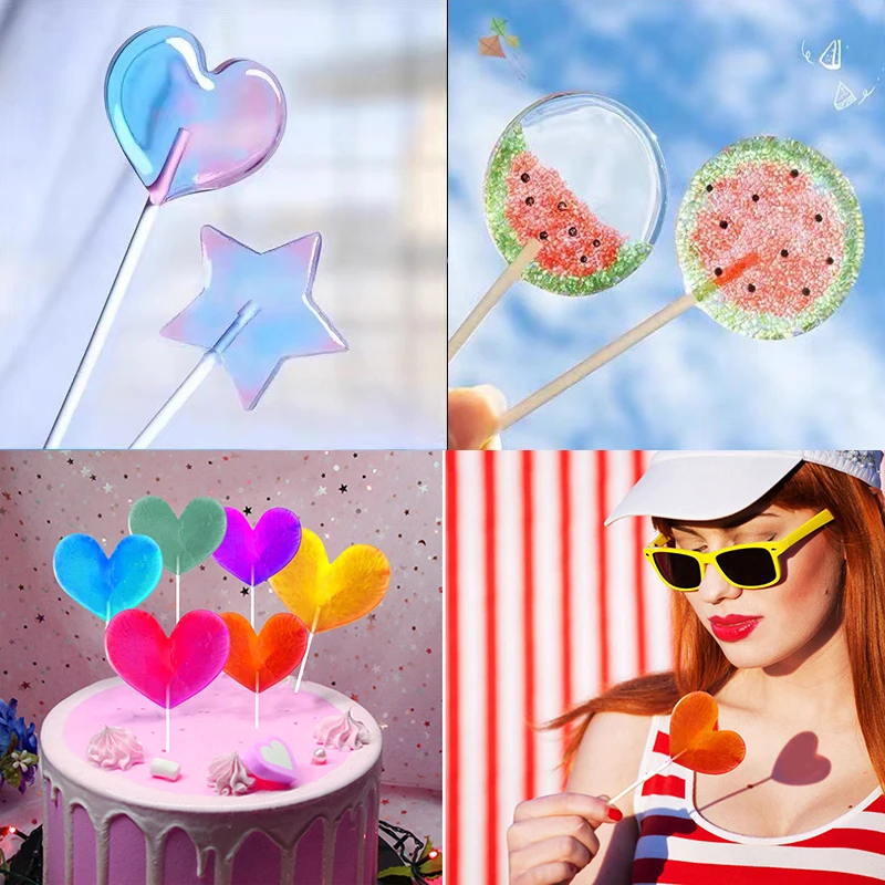 Silicone Lollipop Mold and Sticks Round Heart Flower Star Shape Hard Candy Epoxy Resin Cake Decorating Tool Baking Accessories