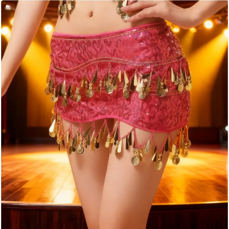 إكسسوارات الأزياء، غلاف الورك اللامع للمسرح - حزام العملات المعدنية مع هامش معدني للرقص الشرقي وعروض الحفلات #3