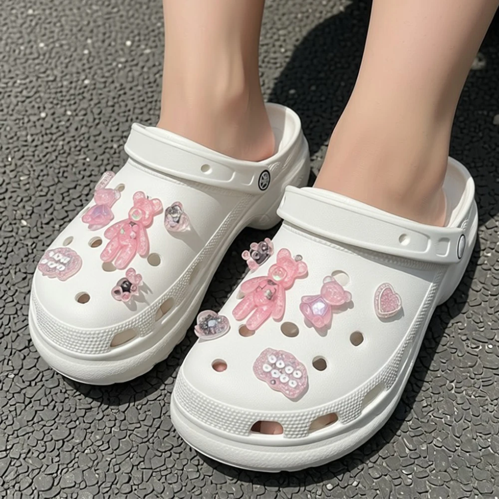 12Pcs Fashion Shoe Charms for Sandals Clogs DIY Accessories Set Cartoon Cute Bear Personalized Shoes Decoration