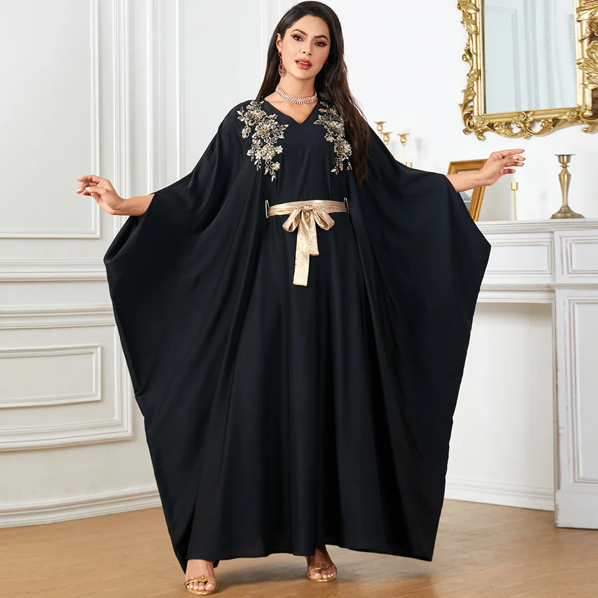 4044 Moda Allentato Dubai Abito Lungo da Donna Manica a Pipistrello Abito Musulmano Abito Plus Size Abaya Ramadan Dubai Lusso Islam Elegante