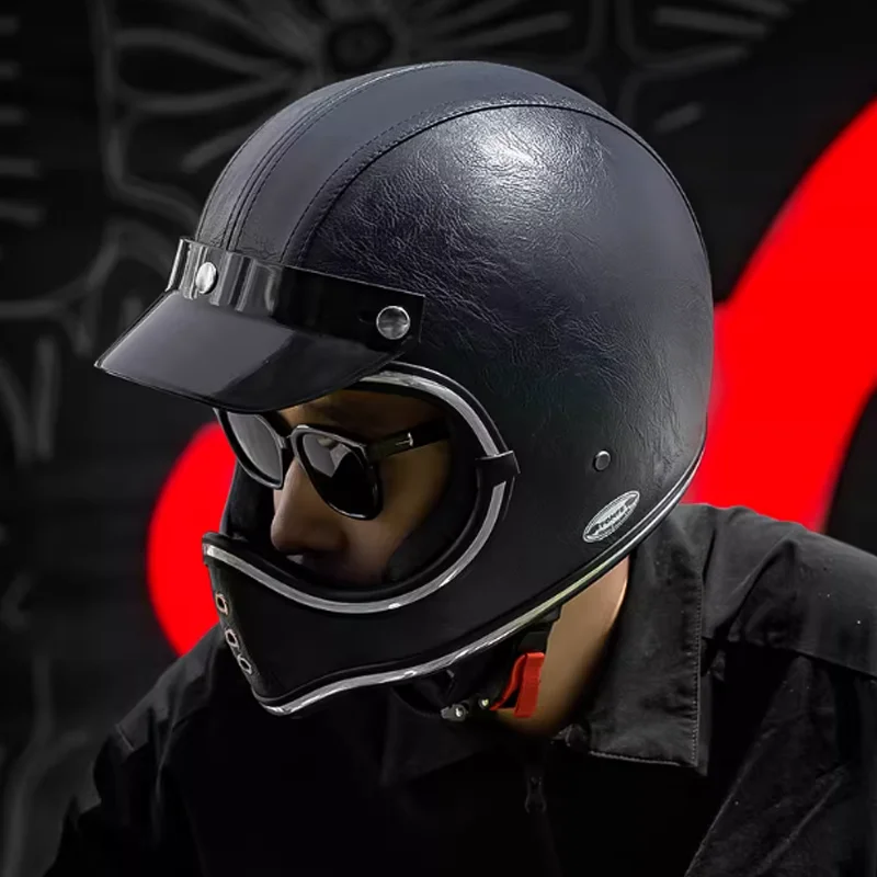 

Классический кожаный мотошлем-интеграл в ретро-стиле с сертификацией DOT, комфортной мягкой подкладкой и винтажным дизайном