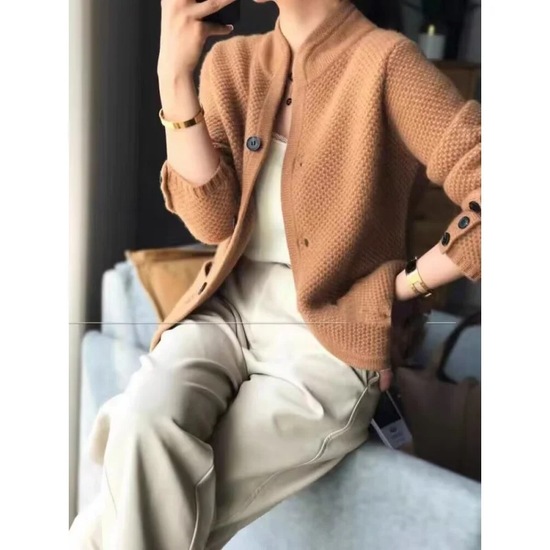 Autumn Winter New Chinese Style Cardigan Women Stand Neck Sweater Sweater Loose Knit Base Wool Short Version Sweater Jacket