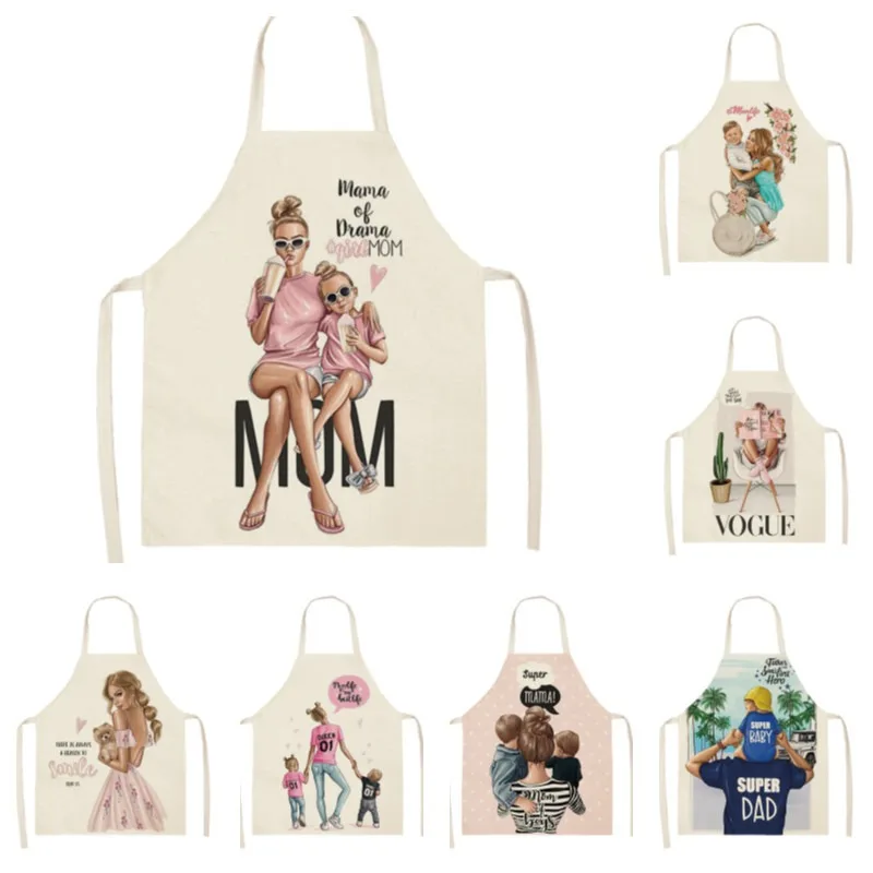 2024 New Apron Mother\'s Day Parent-child Apron Home Kitchen Men\'s Cooking Anti-fouling Linen Sleeveless Bib