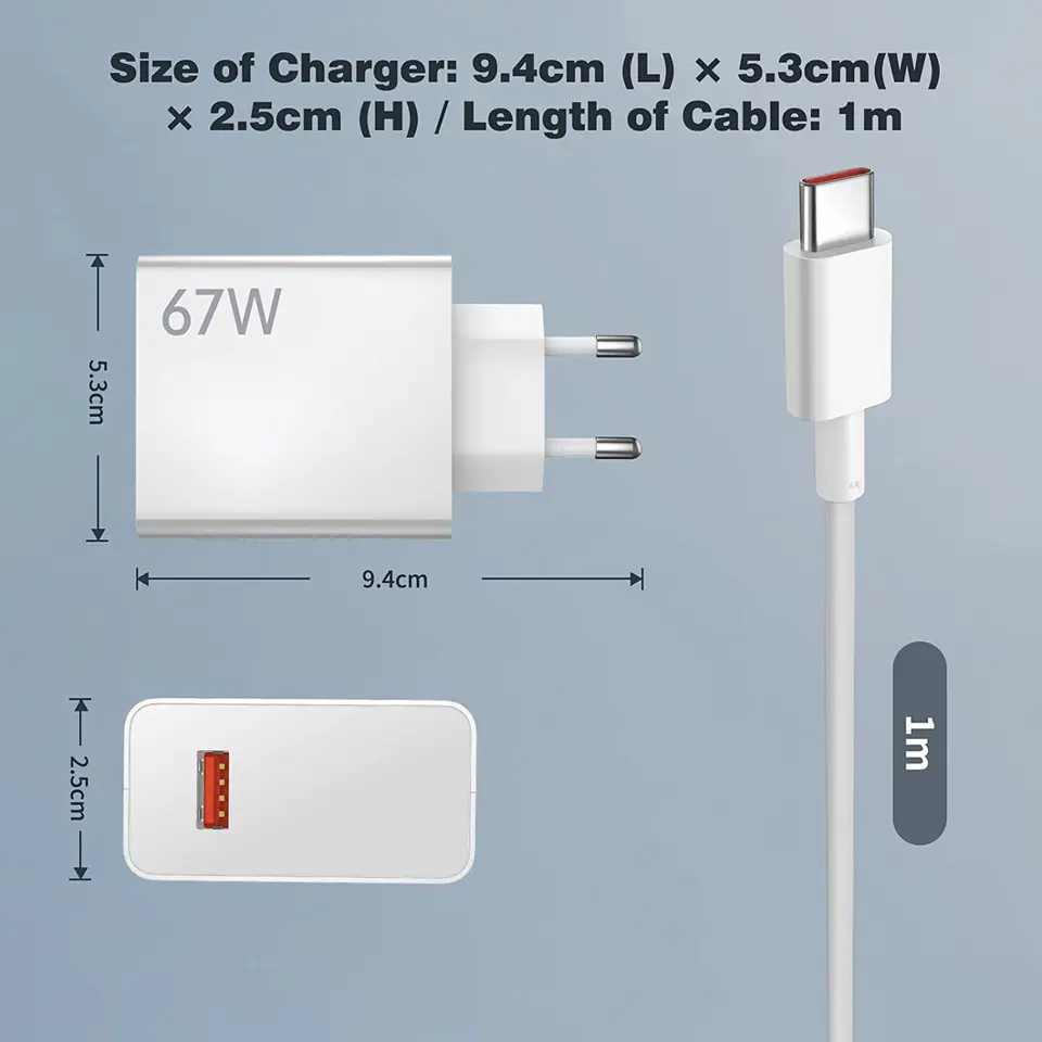 Cargador rápido especial de 67W para Xiaomi 14t, 13t, 13lite, 12, 12s Ultra, 12x, 11t, Redmi Note 12pro/11pro 2