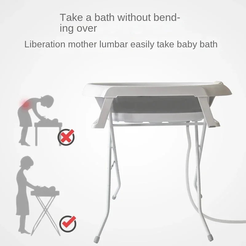 Portable Baby Bathtub with Stand Folding Bath Tub for Children Free-Standing Nonslip Indoor Shower SupportComfortable