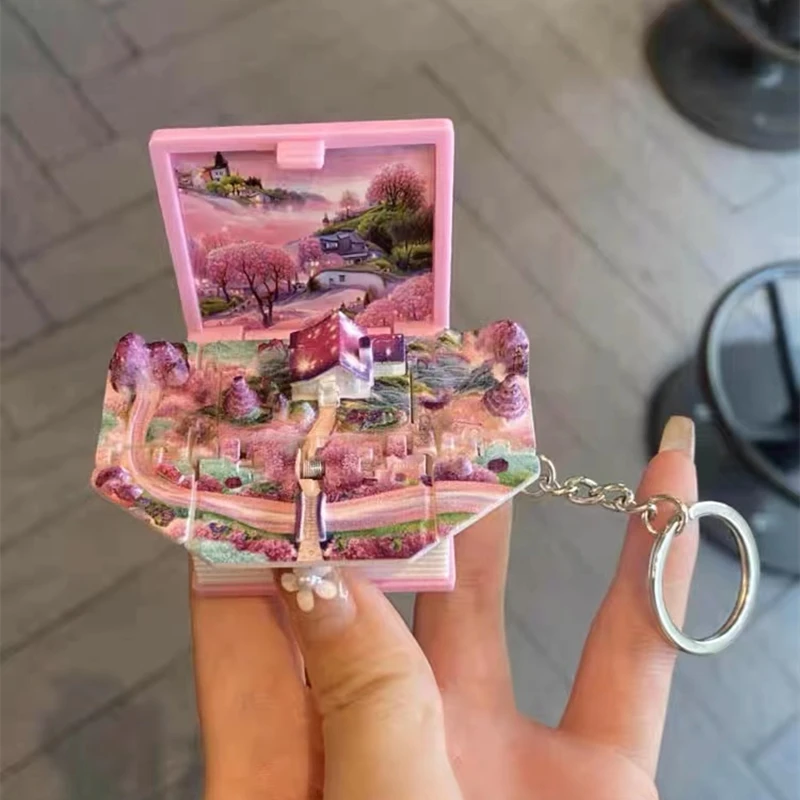 Magic Book Foldable Hidden Pink Dream World Women Bag Decor Pendant Keychain Funny Stress-relieving Toys Birthday Gift For Girls