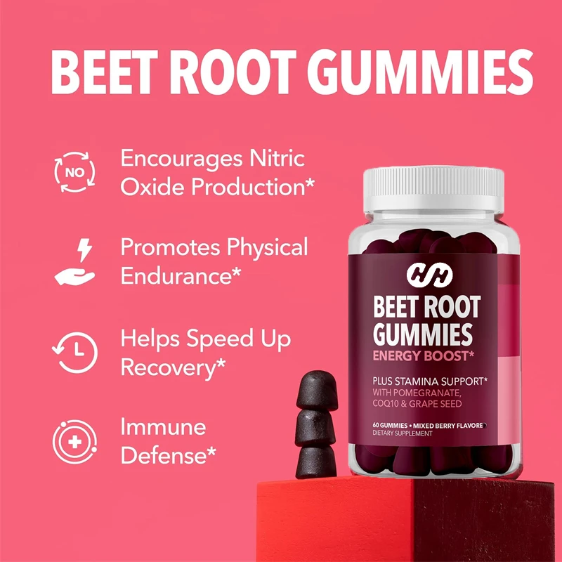 Beet Root Gummies Contain Coenzyme Q10 Energy Supplements and Pomegranate Extract, Supporting 60 Healthy Energy Pills