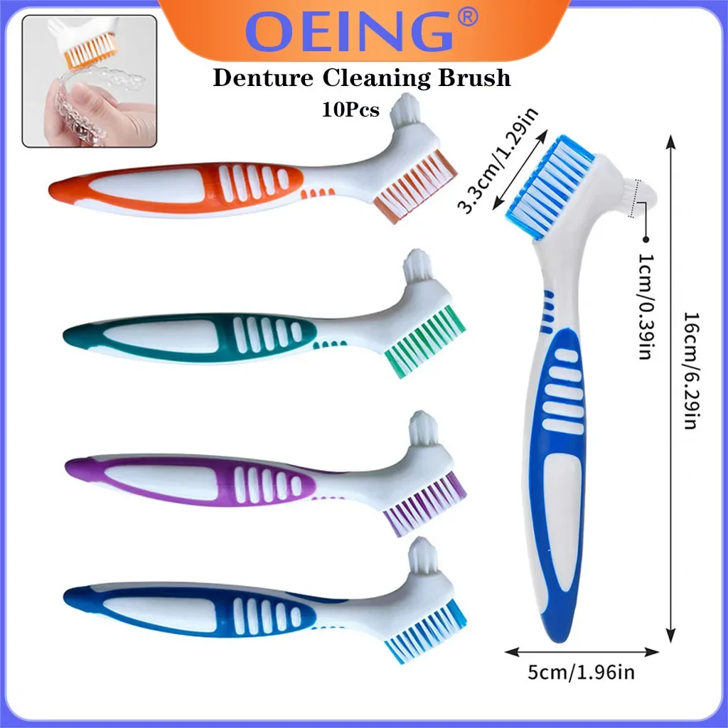 10pcs Denture Cleaning Brush Double Sided Denture Brush Multi-Layered Bristles False Teeth Brush Dual Heads Oral Care