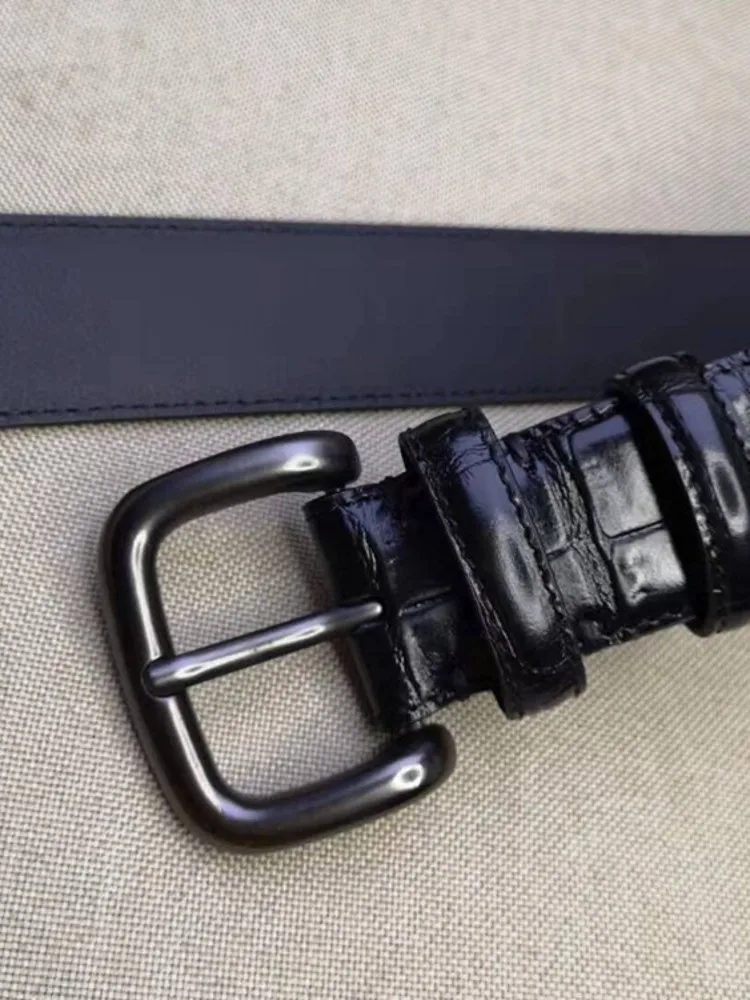 New Mens Crocodile Pattern Cowhide Genuine Leather Belt Vintage Pin Buckle Strap For Pants Casual Waistband Width 3.5cm